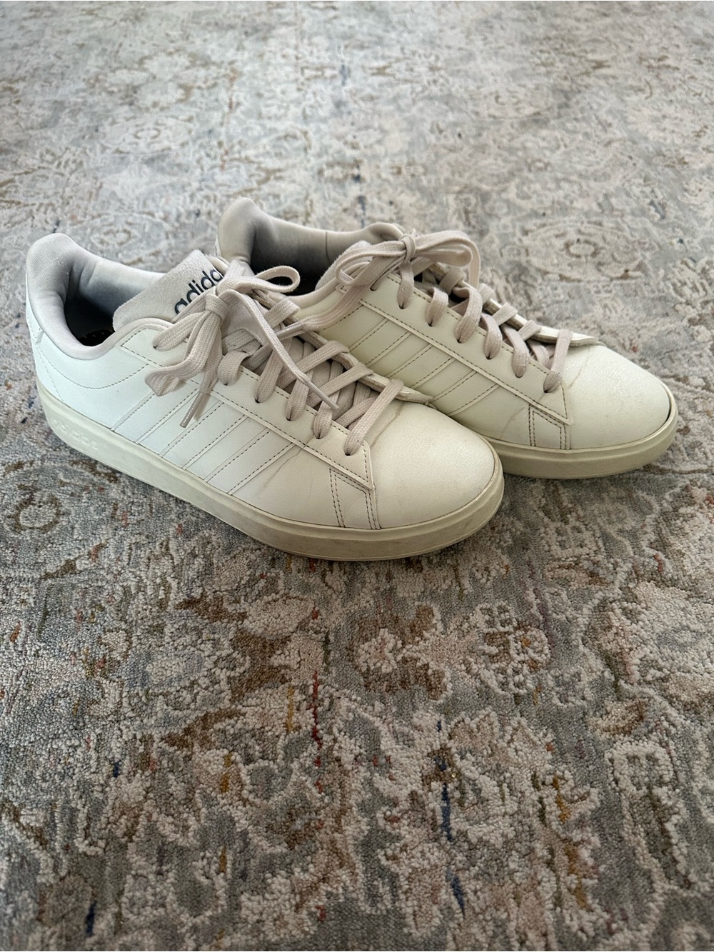 adidas Women’s Off-White Grand Court Leather Low-Top Sneakers